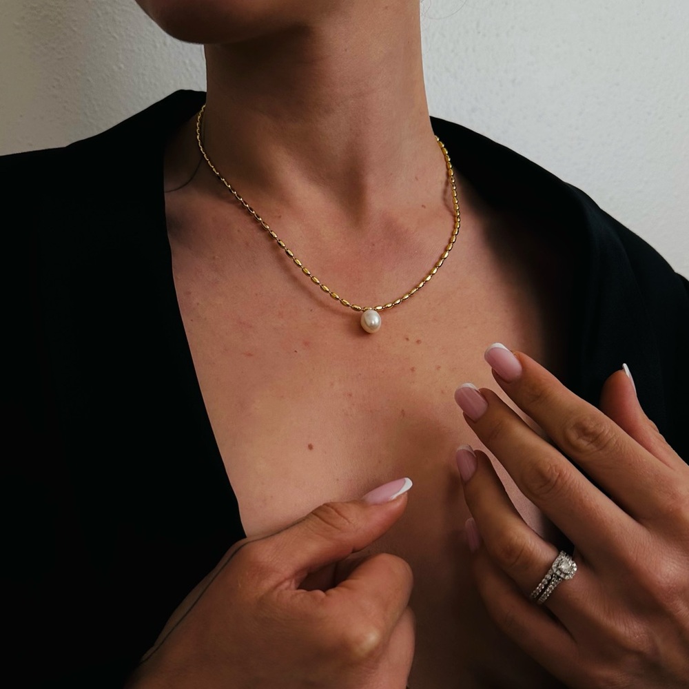 New 18K Gold Beads Chain Real Pearl Chocker Necklace - Picture 3 of 8